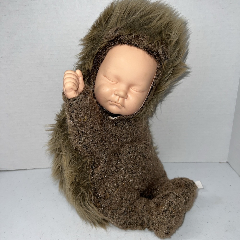 Vintage Anne Geddes Hedgehog Sleeping Baby Doll Plush 16" Vinyl Collectible Toy
